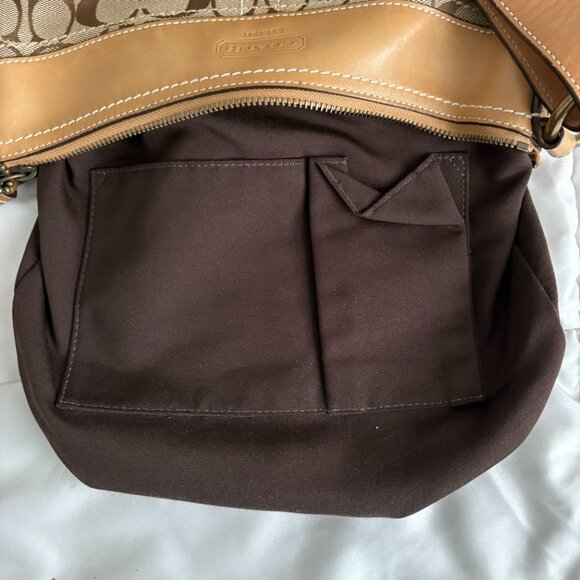 Vintage Coach Signature Duffle Bag 10403 Khaki Signature Logo Brown Leather Trim - Picture 12 of 15